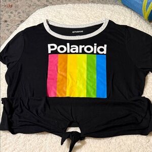Polaroid Black Crop Tee with Rainbow logo